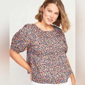 Old Navy Floral-Print Puff-Sleeve Babydoll Top Multicolor XS